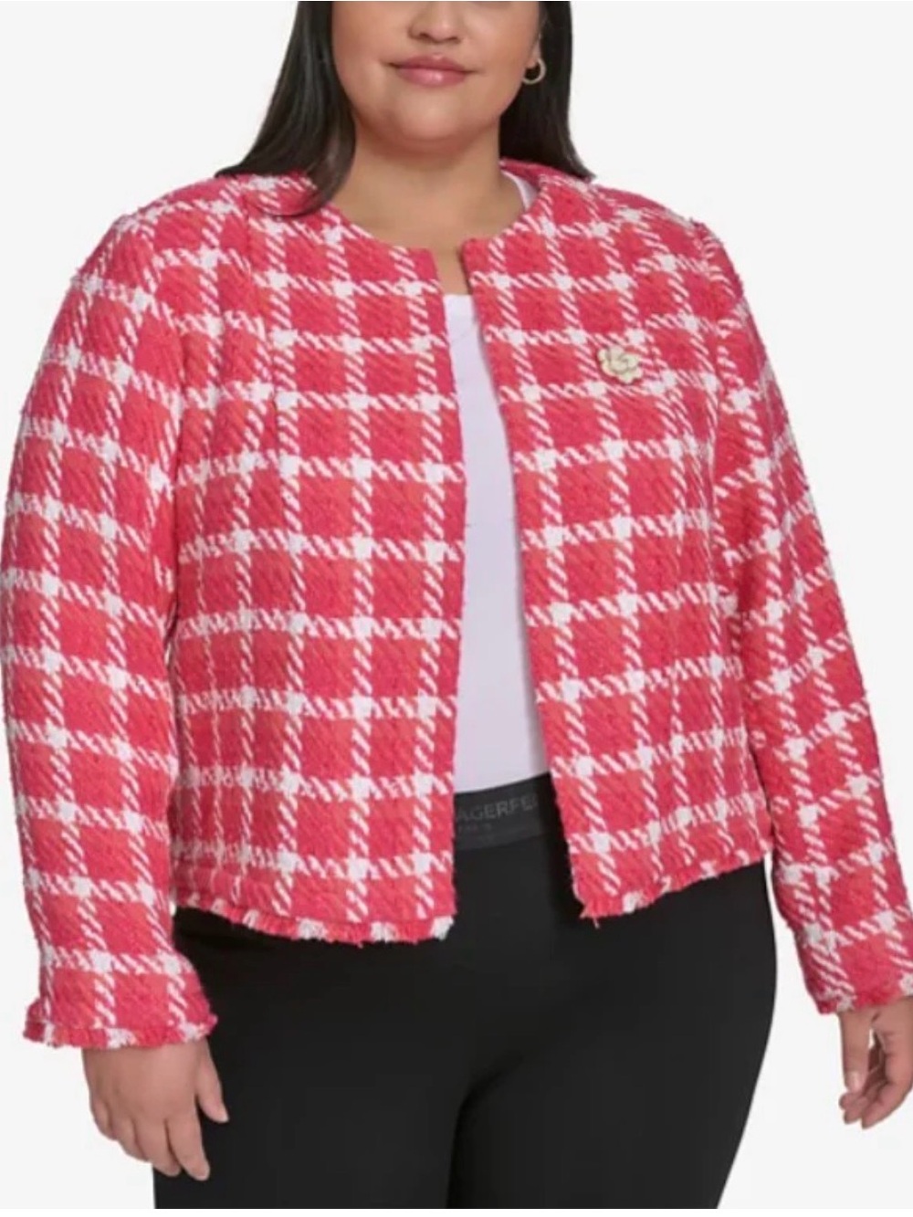 Karl Lagerfeld Pink & White Tweed Cropped Jacket NWT